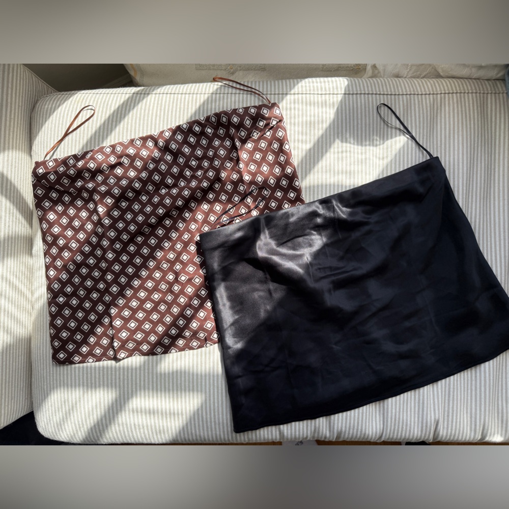 Reformation Silk Strapless Spritz Top Set in Black & Brown Print Medium